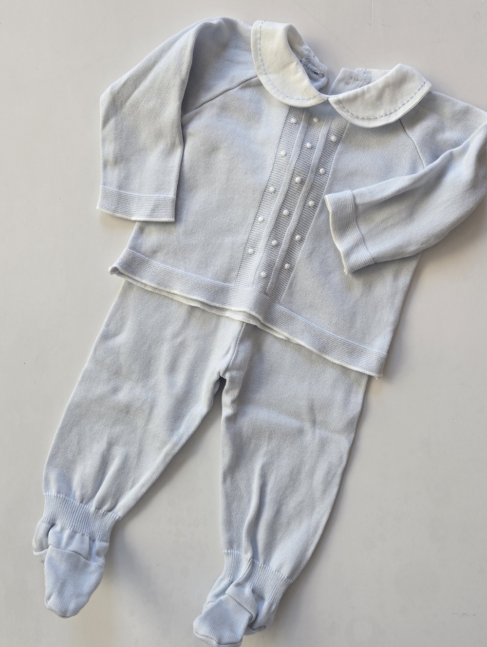 Feltman Brothers Light Blue Baby Dot Knit Two-Piece Set with Peter Pan Collar 9m